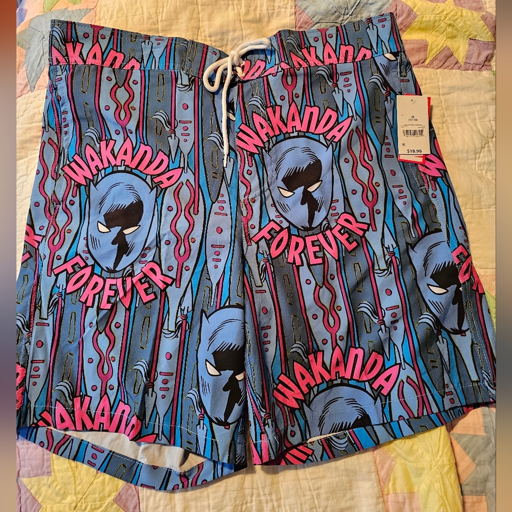 NWT marvel wakonda forever black panther swim trunks